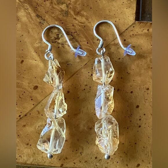 Large Brazilian Citrine Sterling Silver Dangle Earrings - Picture 1 of 7